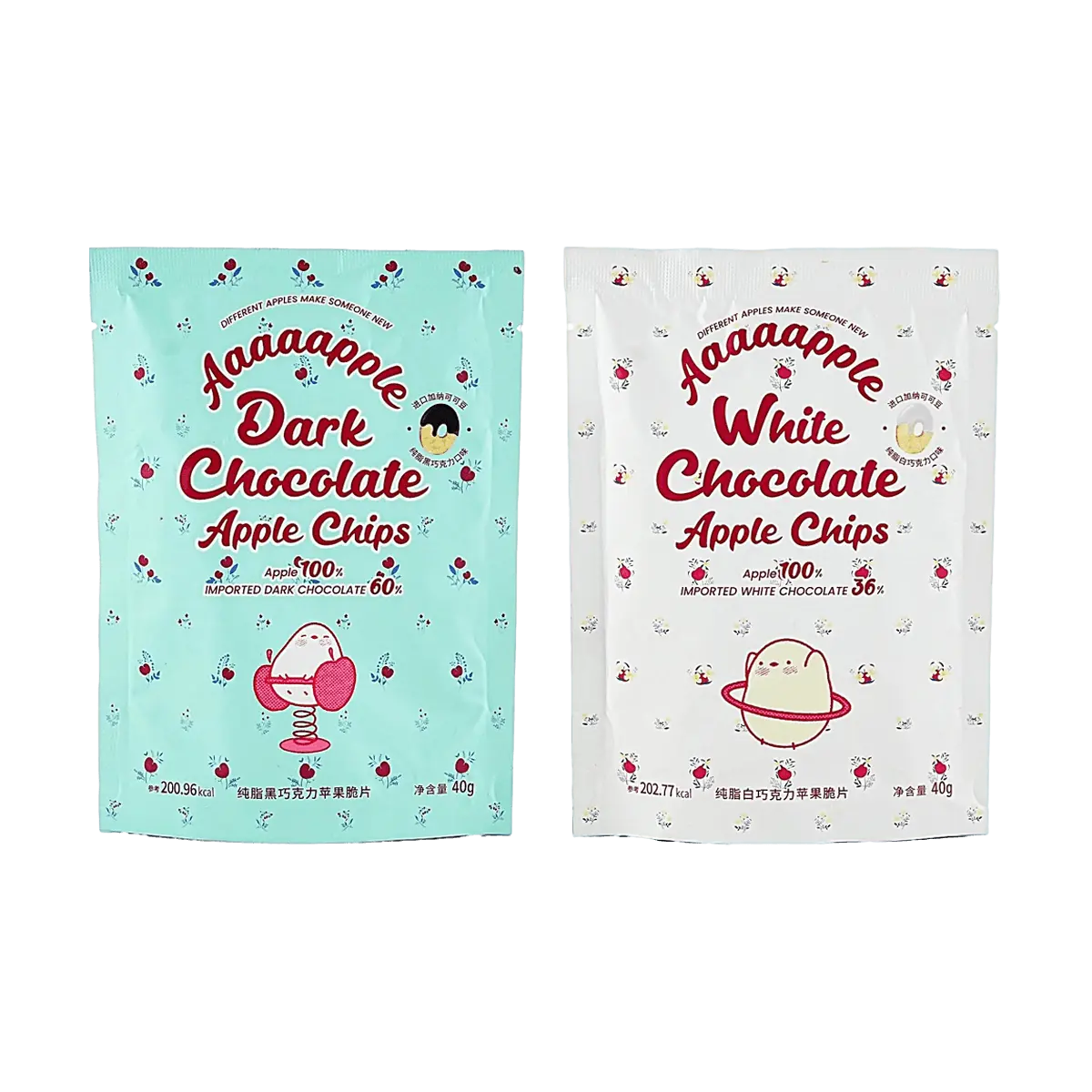 Apple Crisps with Dark & White Chocolate | 2 Flavors Combo Pack 80g (40g x 2) | Pure Cocoa Butter Chocolate & Apple | TikTok Viral Snack | Zhao Lusi Recommended