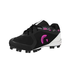 Blaze Youth Low Top Rubber Molded Baseball and Softball Cleats (Black/Highlighter Pink)