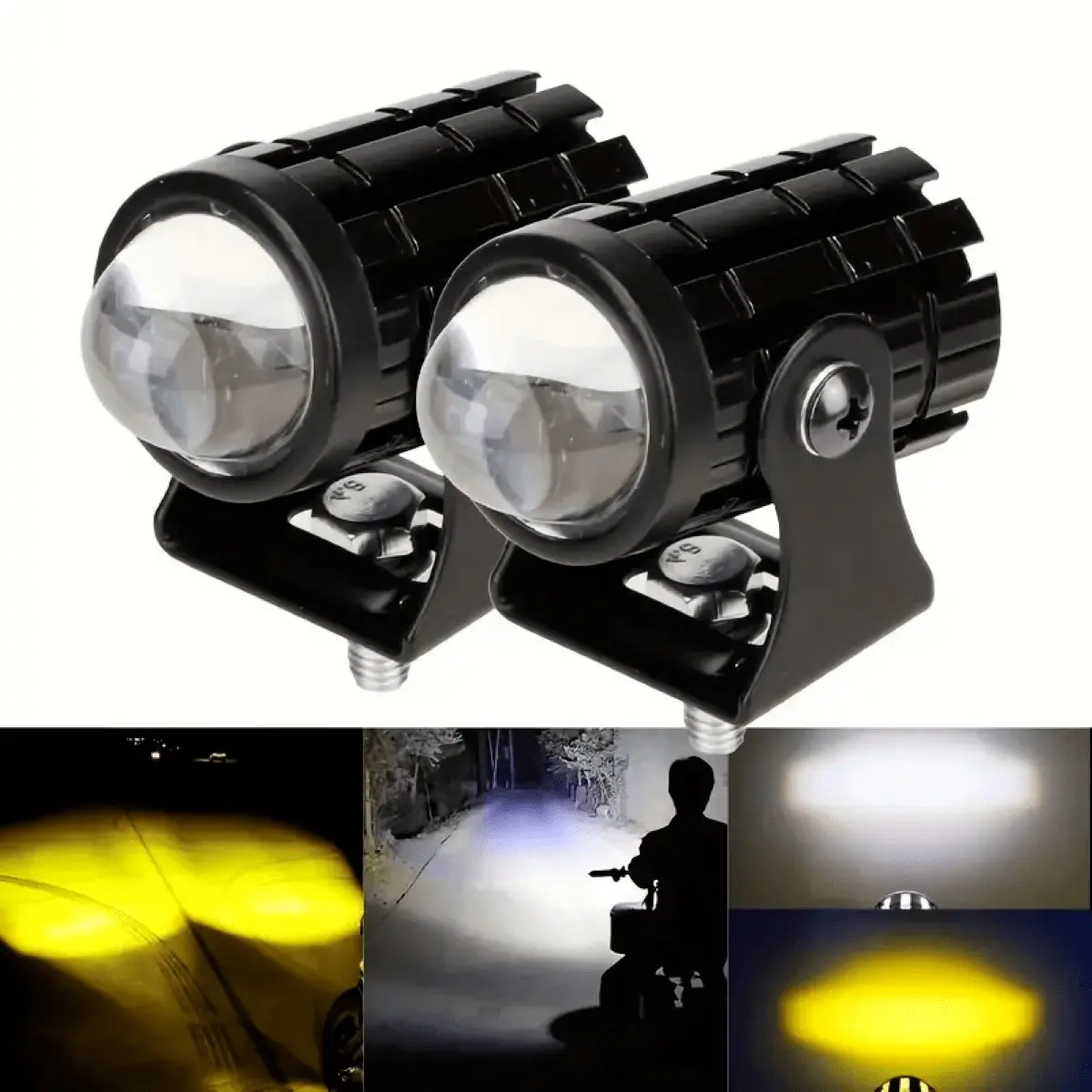 Dual-Color Mini LED Motorcycle Headlights - Waterproof Aluminum Alloy External Mount Outdoors Lights, Long-Lasting Front Lights for Electric Motorbikes