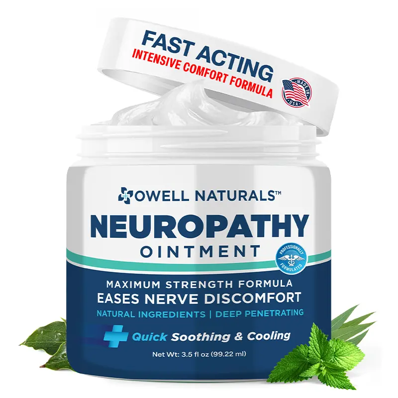 Owell Naturals Neuropathy Nerve Ointment for Feet, Fingers, Hands, Toes, Back, Legs & Arms - Fast-Acting Formula, Max Strength, Cooling Effect, 3.5 Fl Oz