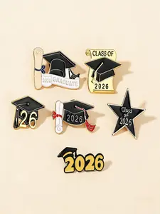 6pcs Bachelor Cap Brooch Set, Simple Geometric Alloy Pin, Elegant Graduation Gift for Students, All Seasons Accessory