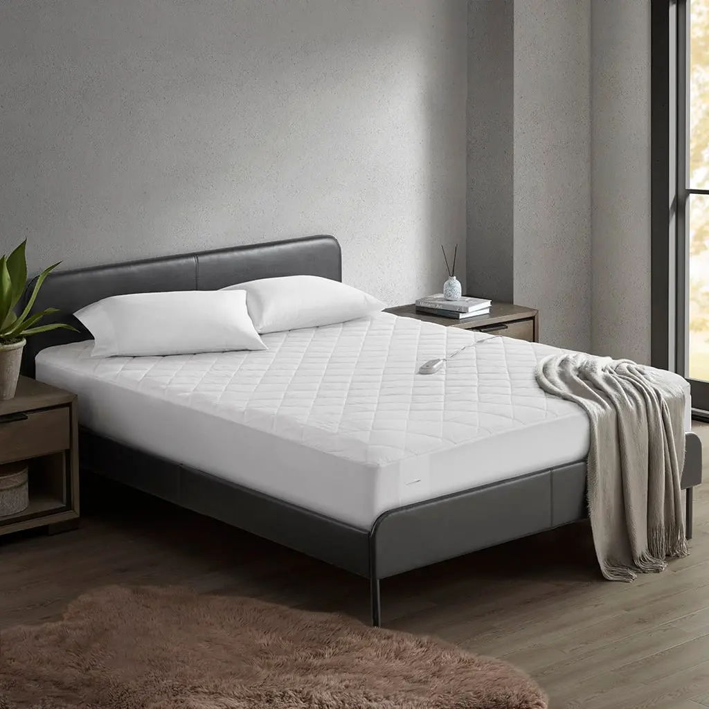 Sharper Image Embossed Microfiber Fitted Heated Mattress Pad - ETL Certified, Auto Shutoff, Overheating Protection, Machine Washable, Bedroom Use, 72"w x 84"l + 15"d, 8.15 lbs, White, California King Size for Casual Use