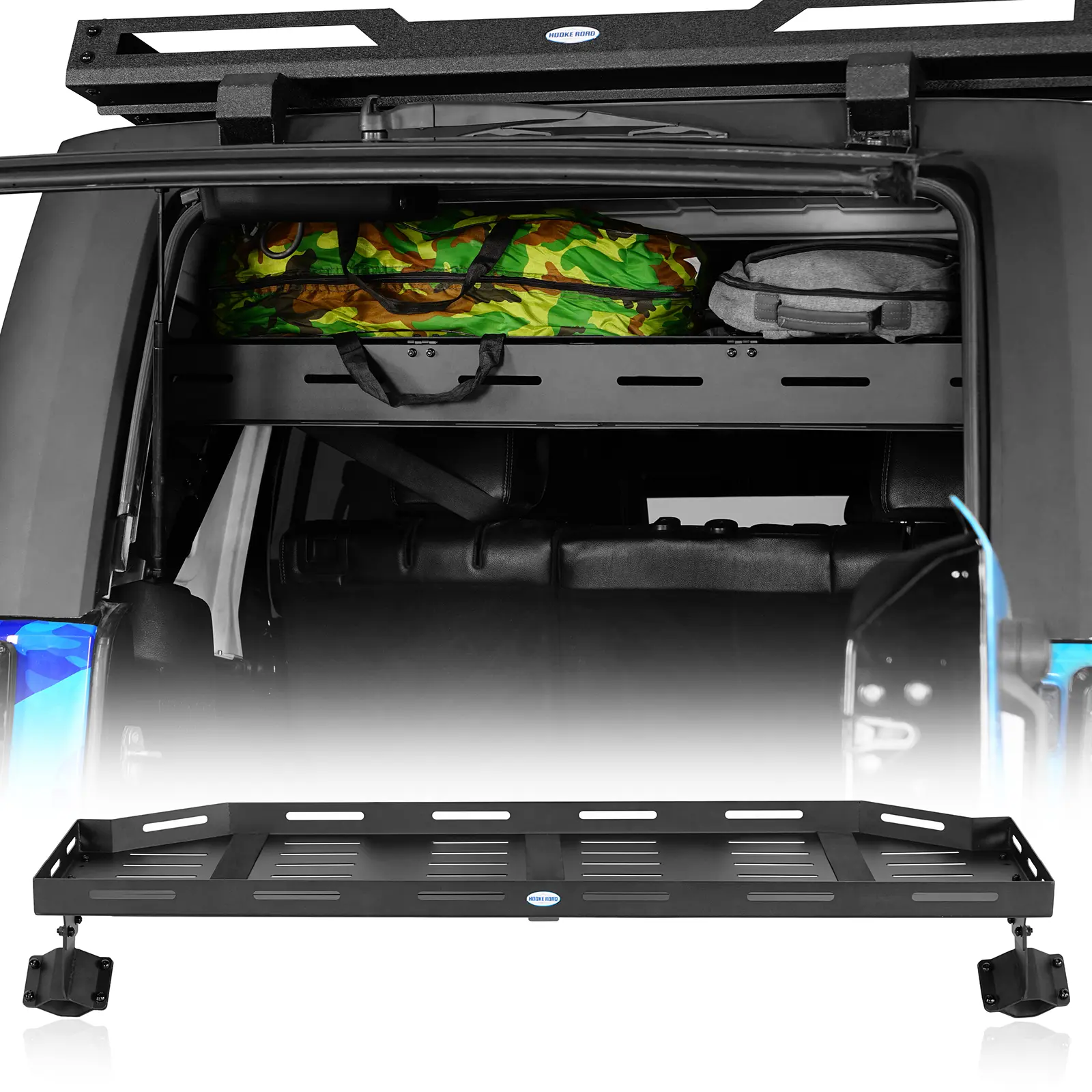 Hooke Road Trunk Upper Basket Cargo Rack - Direct Bolt-On, No Drilling Required, Universal Car & Vehicle Accessories for 2007-2018 Jeep Wrangler JK 4-Door Hardtop Rear Storage for Overland Activities Lightweight Items