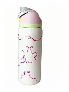 Owala FreeSip Insulated Water Bottle 32oz Pink Bow Limited Edition Leak Proof 24hr Cold Drinkware Flasks Stainless Steel Straw Tumbler Mug Bottled Portable