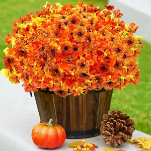 Artificial Fall Flowers Set, UV Resistant Eucalyptus Lavender Tea Rose Decor, No Maintenance Lifelike Decorative Floral Arrangement for Home Garden