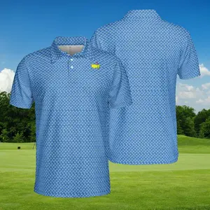 2024 Large Masters Men's Golf Shirt Blue Leaderboard Print Polo Augusta Golfer Gift, Graphic Shirt, Fun and Expressive, Classic