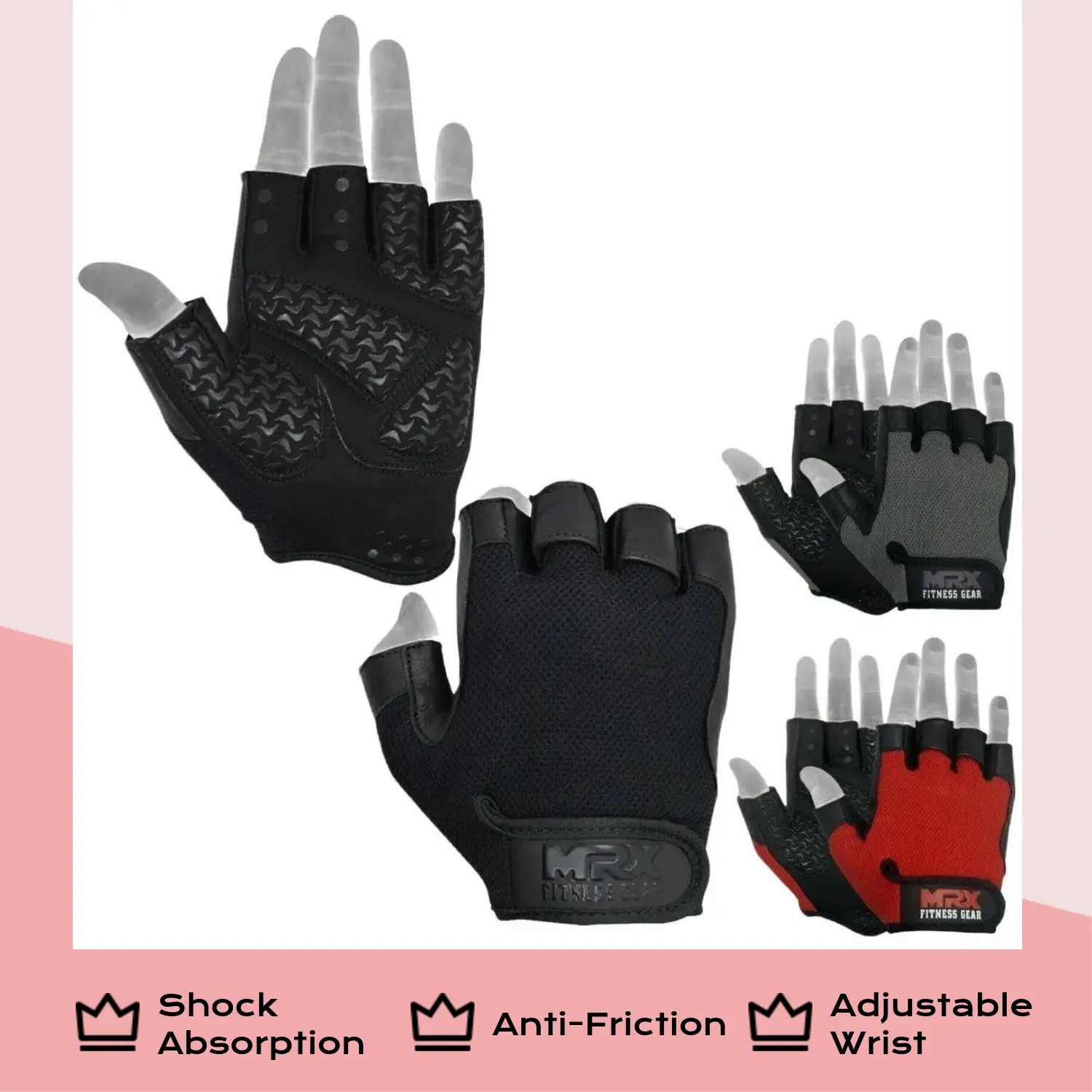 MRX BOXING & FITNESS Unisex Leather-Spandex Weightlifting Gloves, Ergonomic Half-Finger Powerlifting Gear with Padded Palm, Anti-Slip Grip, Adjustable Strap, Lightweight Better Fit for Gym Training, Bodybuilding