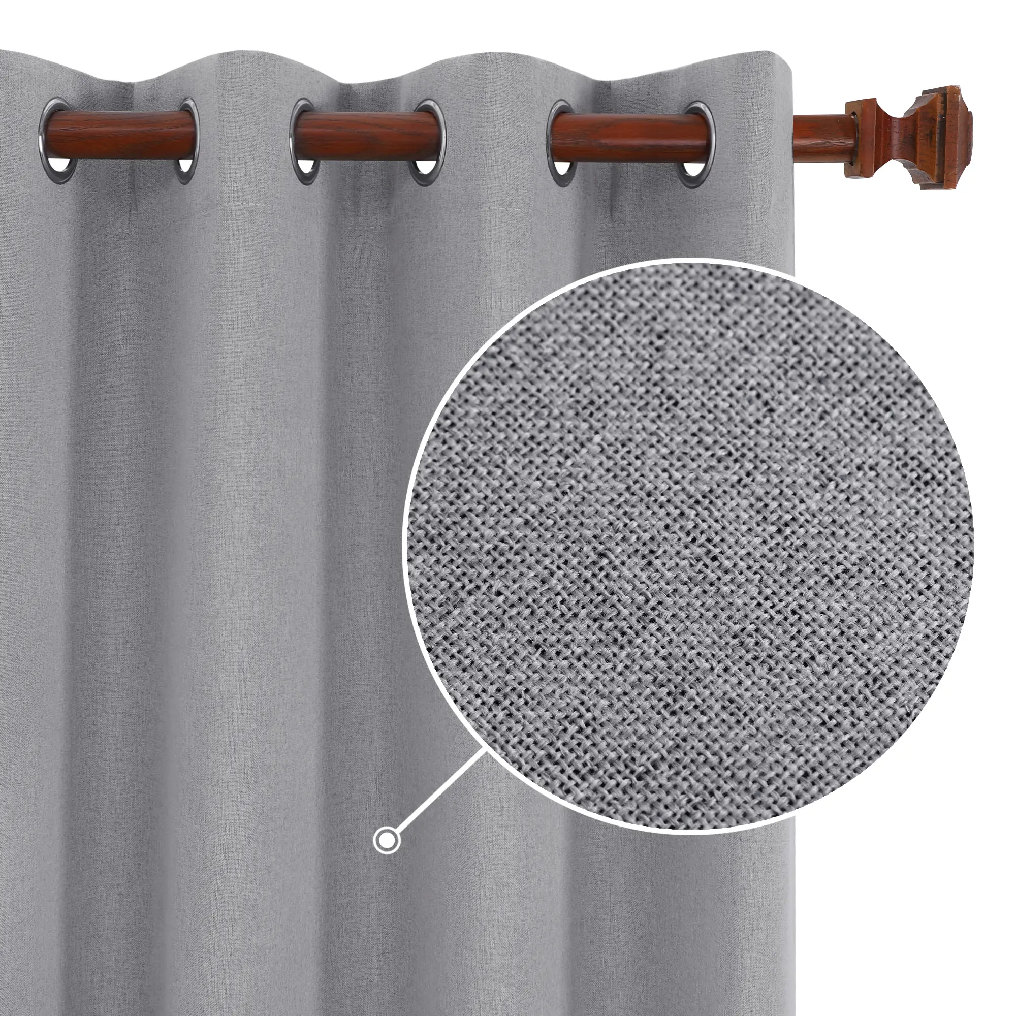 Deconovo Solid Faux Linen Dark Blackout Curtains (2 Panels), Insulated Light-Blocking Window Drapes with 8 Silver Grommets, Soft Yet Durable Home Decorative Blackout Shade for Bedroom Living Room, Dark Curtains Blackout