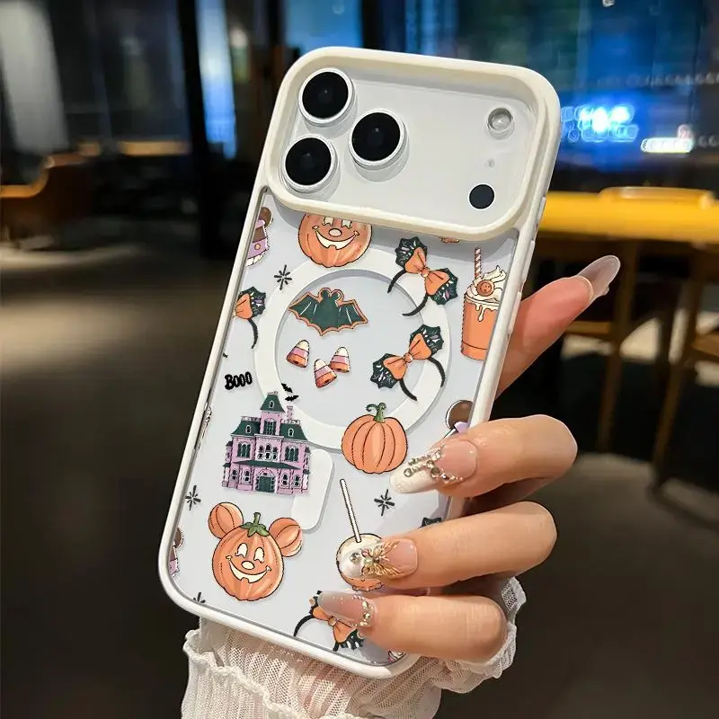 Magnetic MagSafe Phone Case with Fun Pumpkin & Bat Patchwork Design - Cute Accessories for iPhone 11-17 Series, Samsung S22-S26 - Ultra-slim, Shockproof - Ideal for Holidays, Gifting