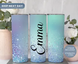 Blue Agate Glitter Personalized Name Tumbler
