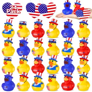 24 Pcs Patriotic Rubber Ducks, 4th of July Ducks for Ducking, Bulk Ducks for Jeeps Fourth of July Independence Day Gifts Party Favors Bath Water Pool Toys Birthday Gifts Classroom Prizes for Kids