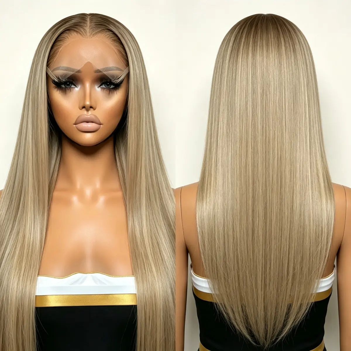 Ash Blonde Balayage Straight Lace Front Wig Pre Plucked Natural Hairline 26 Inch Long Silky Straight Synthetic Lace Wig For Women Glueless Heat Resistant Fiber Daily Party Cosplay Blonde Highlight Frontal Wig