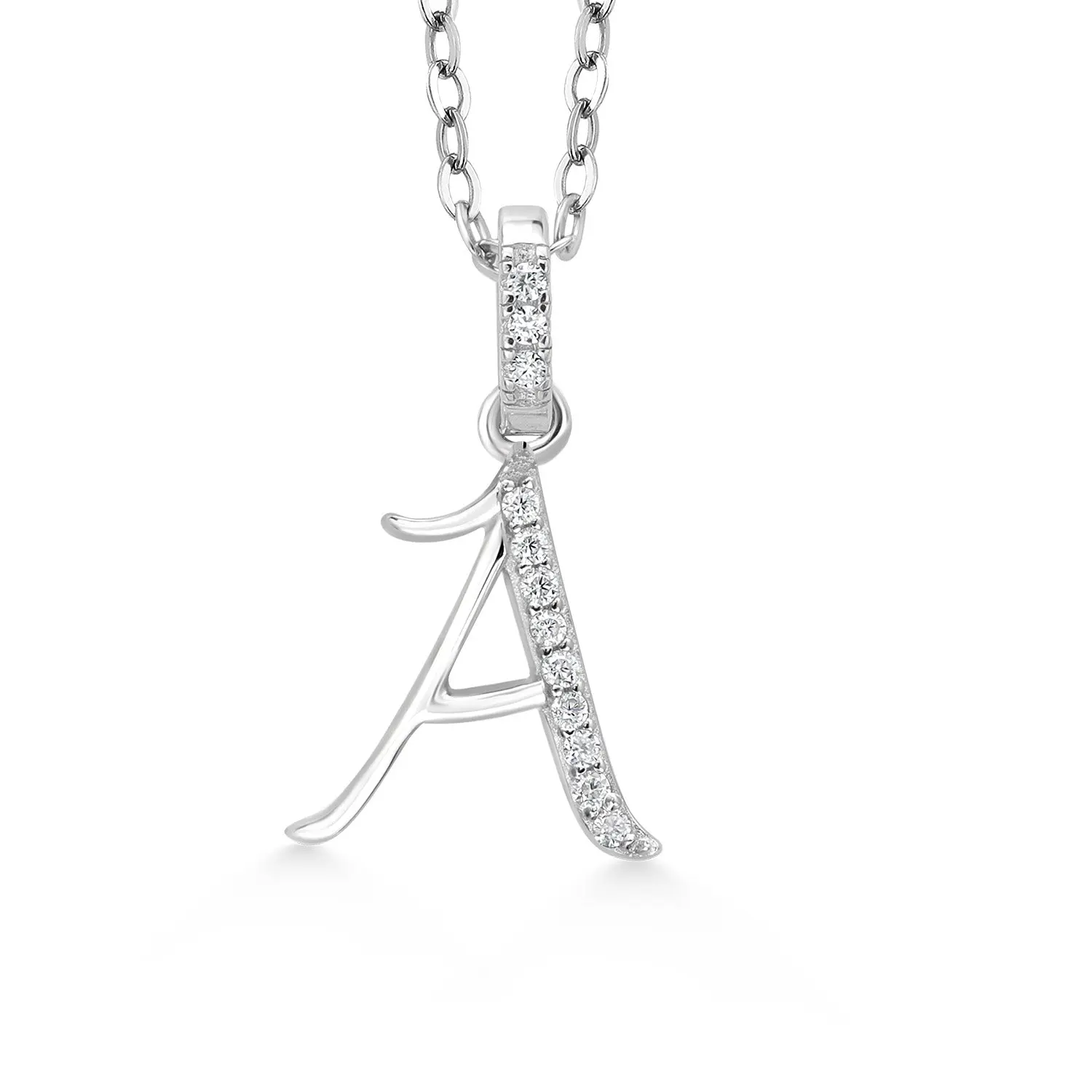 Gem Stone King Handcrafted 925 Sterling Silver Alphabet Detail Pendant Necklace - Brilliant White Moissanite Initial (A-Z) Female Sentimental Jewelry, Birthday Gift by Keren Hanan