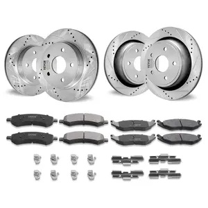 fathersdaygift VEVOR Front and Rear Brake Kit for 06-2018 Dodge Ram 1500, 07-2009 Dodge Durango Chrysler Aspen, Drilled and Slotted Brake Rotors Ceramic Brake Pads Replacement, 13.2 Front Rotors 13.9 Rear Rotors