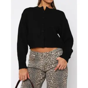 Women’s solid-color button-front cardigan/sweater, autumn–winter casual stretch-shoulder long-sleeve cardigan/sweater, women’s knitwear for everyday wear, knitted top, women’s clothing GARMENTARY