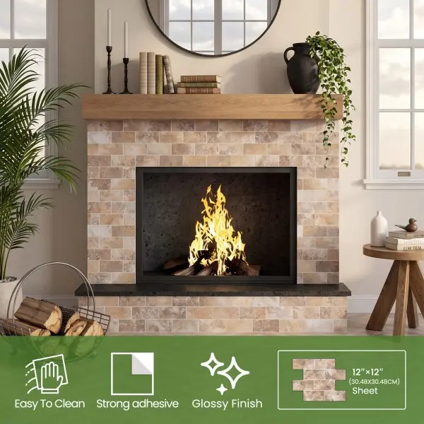 12" x 12"Sheet Subway Tile Peel and Stick Backsplash, Seamless Design Matte Gobi Sandstone Kitchen Backsplash Wall Tiles, PVC Stick on Backsplash for Kitchen, Bathroom, RV, Fireplace