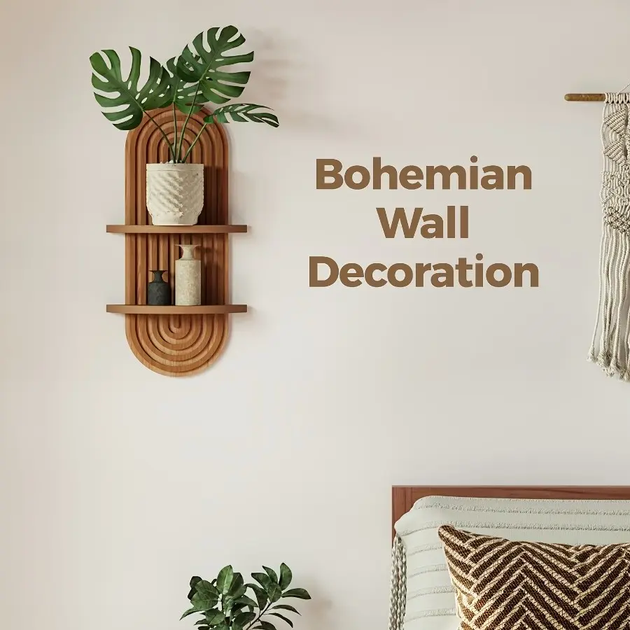 Floating Shelf Two-Tier Bohemian Arch Wooden Wall Rack, Wall Mounted Shelf, Boho Bohemian Style Wall Shelf, Rainbow Bookshelf, High-Quality Aesthetic Decor Gift for Friends New Home, Bohemian Room Decor