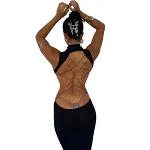 2026 Women's Backless Butterfly Decor Bodycon Dress - Fashionable High Neck O-Ring Tank Dress, Trendy Fall Outfit for Party, Club, Dating & Back-to-School