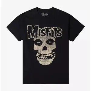 Men's 100% Cotton Oversize Round Neck Shortsleeve T-Shirt, Breathable Streetwear Top with Misfits Fiend Skull Logo, Women's Clothes, Ideal Gift for Friends