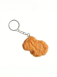Chicken Nugget Keychain for Women and Men, Cute Food Shape Design Car Keys Fashion Accessory Free Shine Artistic Zircon Dazzling Anniversary Party Silver Catching Couple Stunning Nickel Love Gift Crystal Eye