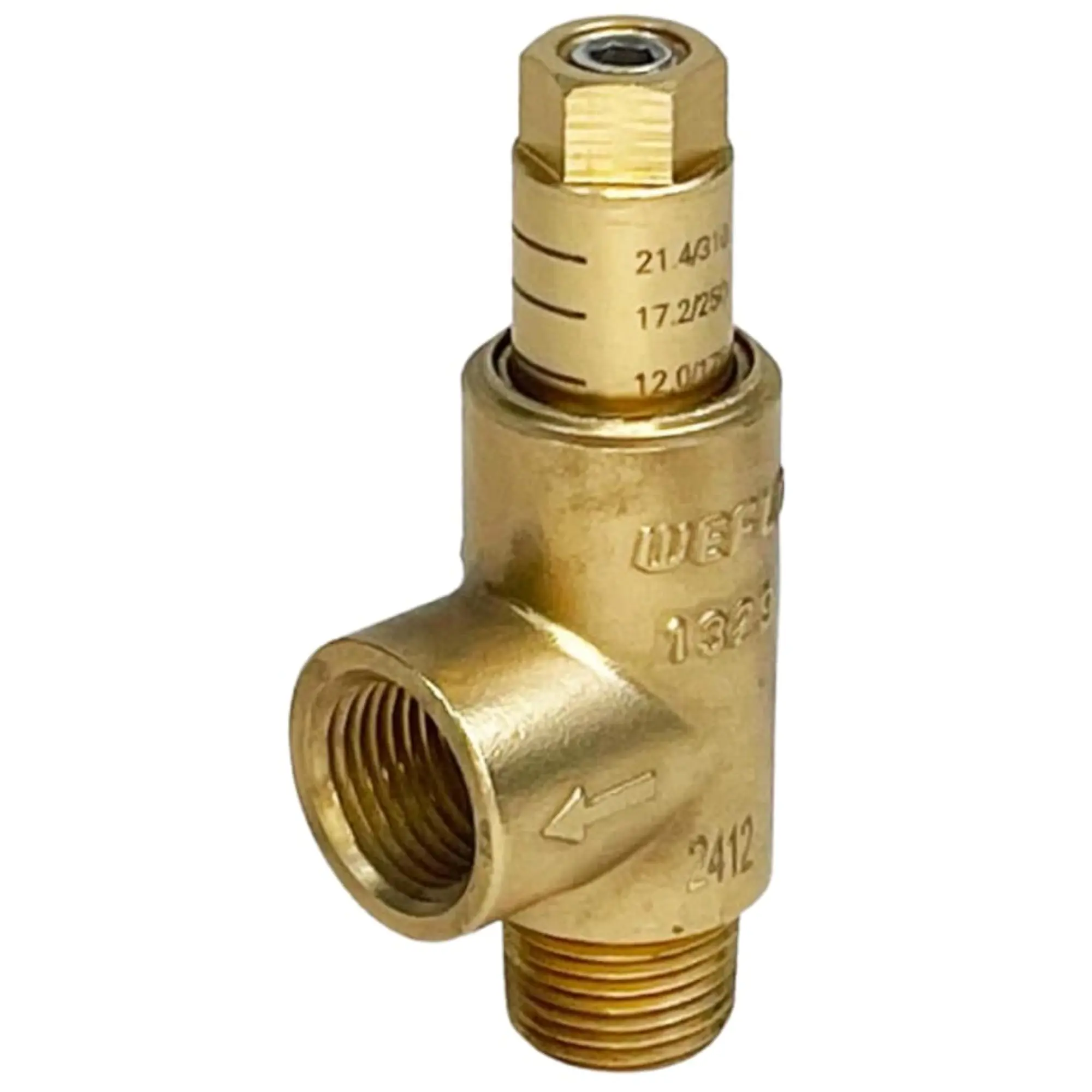 WEFLO Adjustable Pressure Release Valve - Brass, 1/2" NPT Threads, FM Approved, 175–310 psi, EPDM Rubber Sealing Ring, Stainless Steel Component, for Pump Systems, Plumbing Systems
