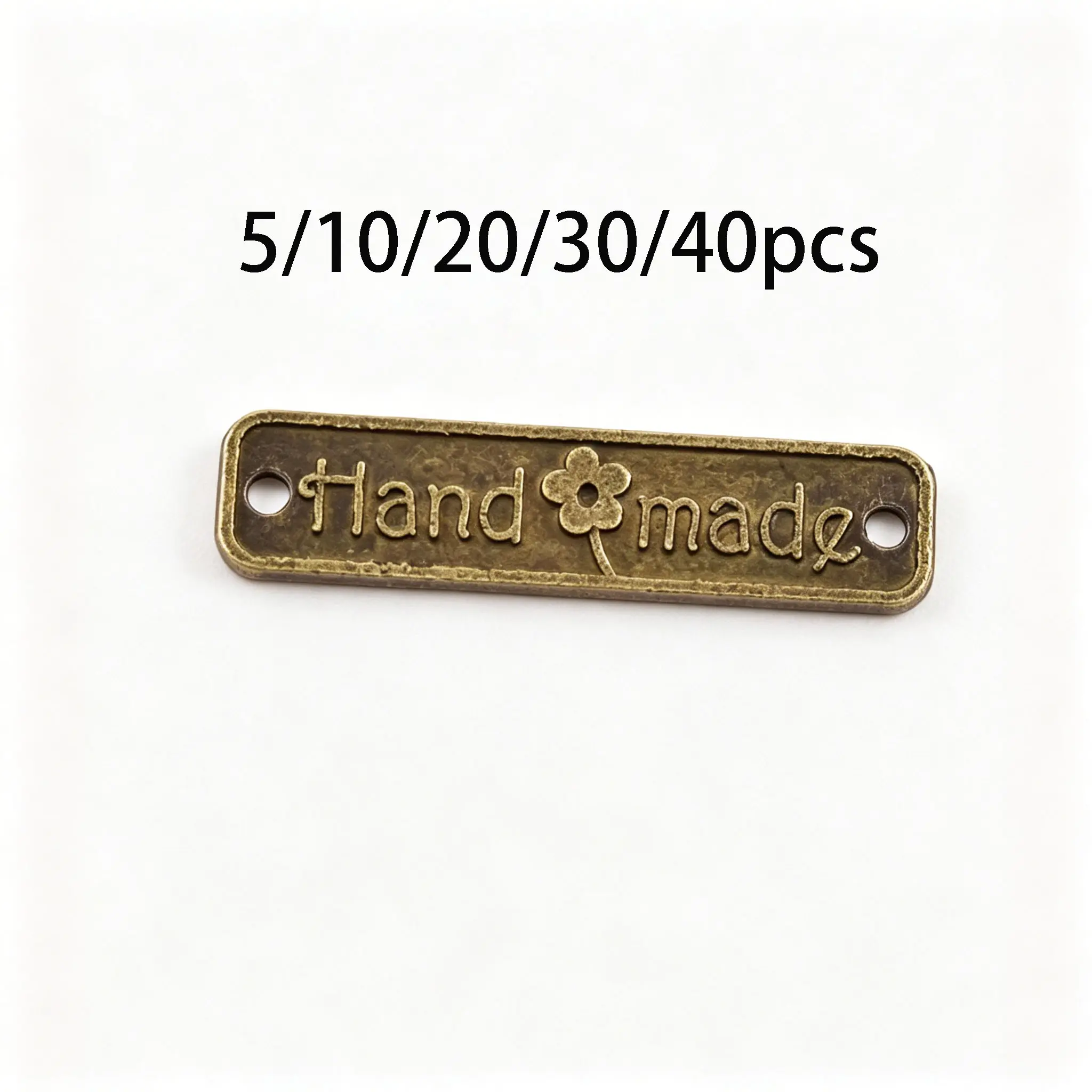 5/10/20/30/40pcs Metal Handmade Labels, DIY Bag Clothes Hat Sewing Labels, Retro Silvery Bronze Alloy, Handmade Letter Labels, Pendant Tags, Personalized Labels