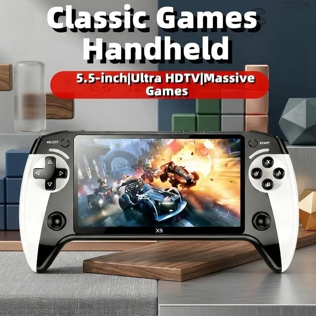 2026 New X9 Classic Handheld Game Console, Handheld Games Console, Portable Handheld Console, Handheld Gaming, Includes Controller, Supports 10 Retro Emulators, 5.5 Inch HD Screen, Enhanced Performance, Perfect Gift