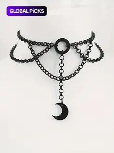 Gothic Moon Pendant Necklace for Women, Vintage Simple Style Chain Design, Perfect for Night Club and Party, Street Fashion, Gothic Witch Jewelry