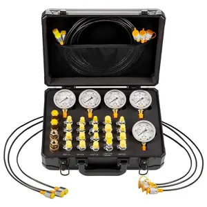 【fathersdaygift】VEVOR Hydraulic Pressure Test Kit, 150/900/2300/6000/9000 PSI (10/60/160/400/600 Bar), Hydraulic Gauge Kit 5 Gauges 20 Couplings 4 Quick-Release Couplers 3 Hoses for Excavator Construction Machinery, Gauge Barometers