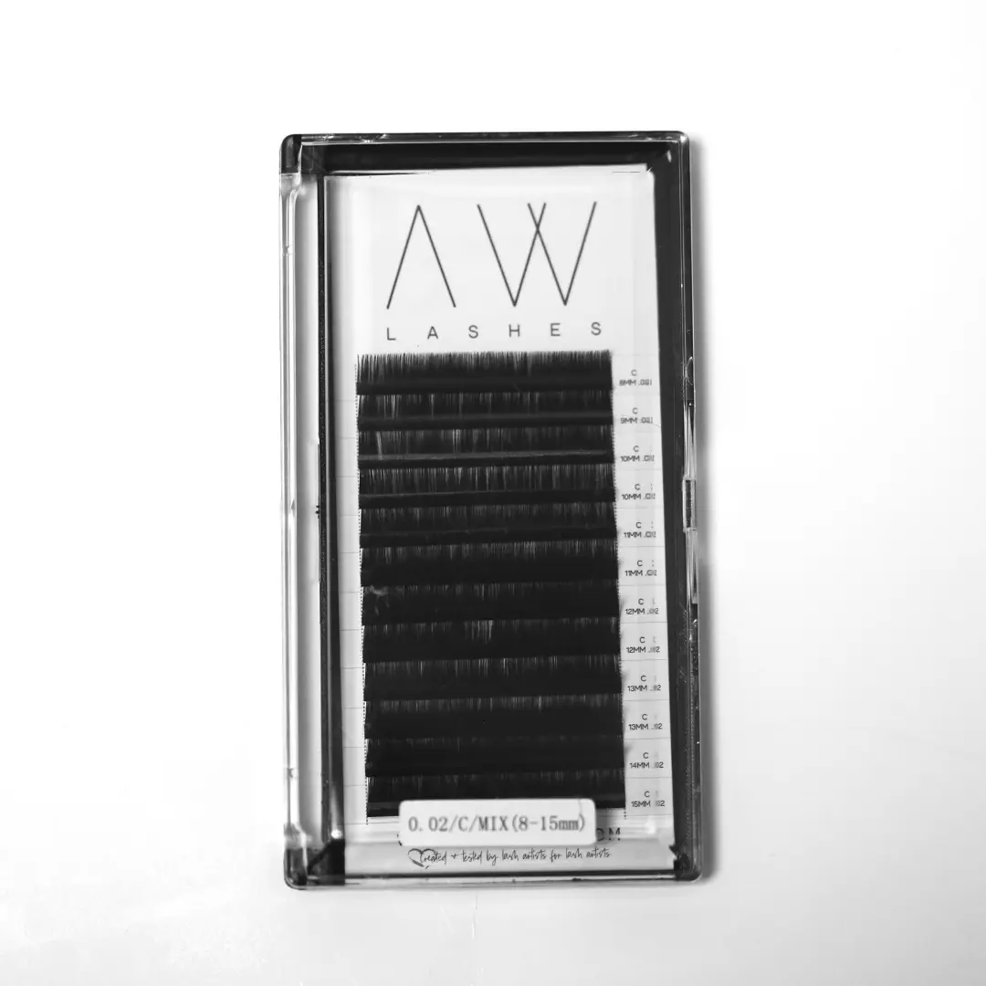 AW Lashes Ultra-Black 0.02mm Volume Lashes C/Mix 8-15mm for Professional Use Only Soft Natural Look & Feel True Curl™