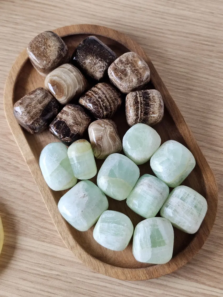 Calcite Tumbles - Chocolate Calcite and Pistachio Calcite - Intuitively Chosen