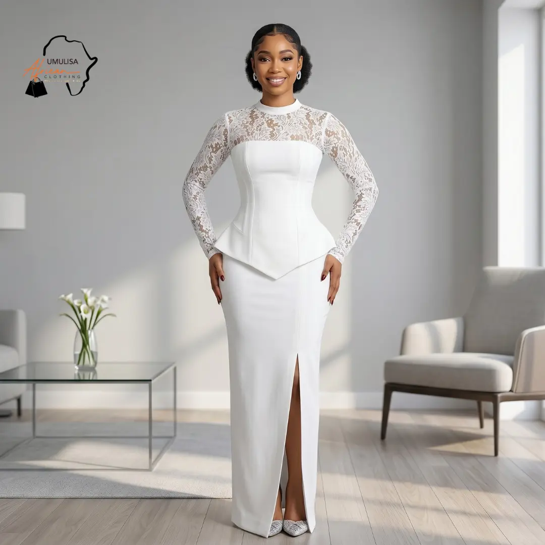 Amani Ivory Lace & Structured Bridal Gown – Timeless Elegance Sculpted Silhouette - White Lace Bridal Dress Long Sleeve, Elegant Wedding Dress Women, Civil Wedding Dress, Modern Minimalist Bride Dress with Corset Waist Womenswear
