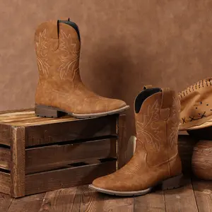 【NewColor】Eleet Cowboy Boots for Men -Square Toe Botas with Classic Embroidered, Slip Resistant Western Boots, Heel Ankle, Vintage Walking Shoes