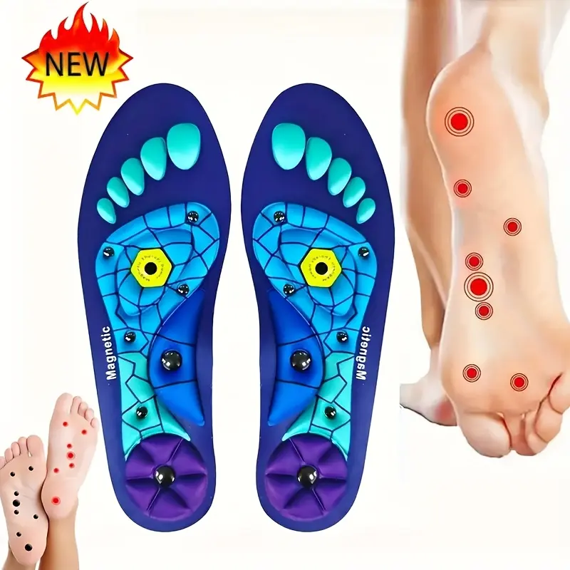 1 pair Magnetic Acupoint Massage Insoles, Magnetic Acupressure Insoles - Soft Elastic EVA Material, Arch Support & Shock Absorption, Breathable Non-Slip Design, Ergonomic Cuttable Unisex Insoles