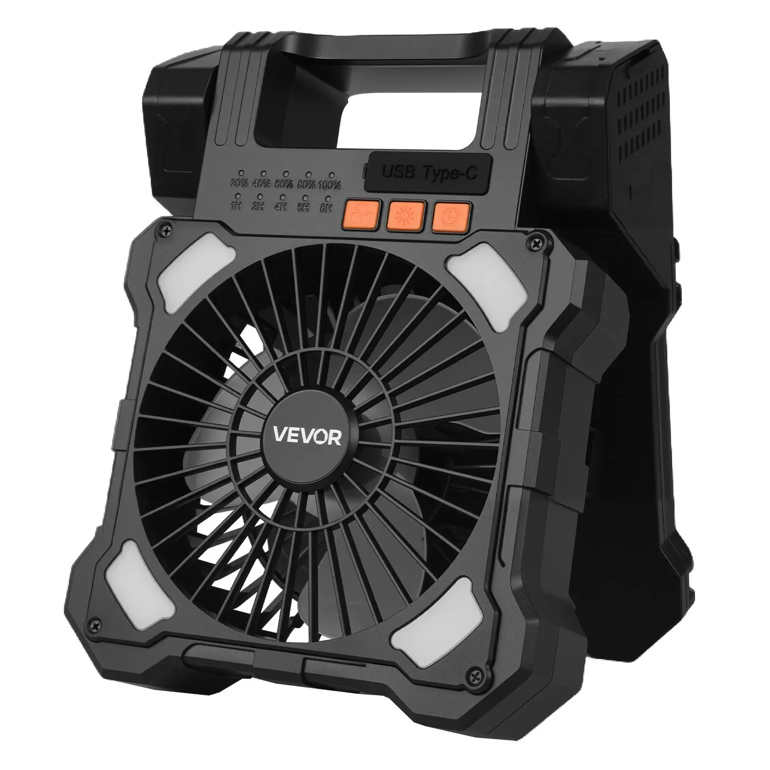 VEVOR 20000mAh Rechargeable Solar Fan with LED Lantern, 8in Brushless Filterless Handheld Kickstand Fan, 7W Foldable Solar Panel, 5-Speed Timer Quiet for Camping, Office Desk, Battery-Powered Portable Fans, Brushless Portable Fans#BacktoSchool