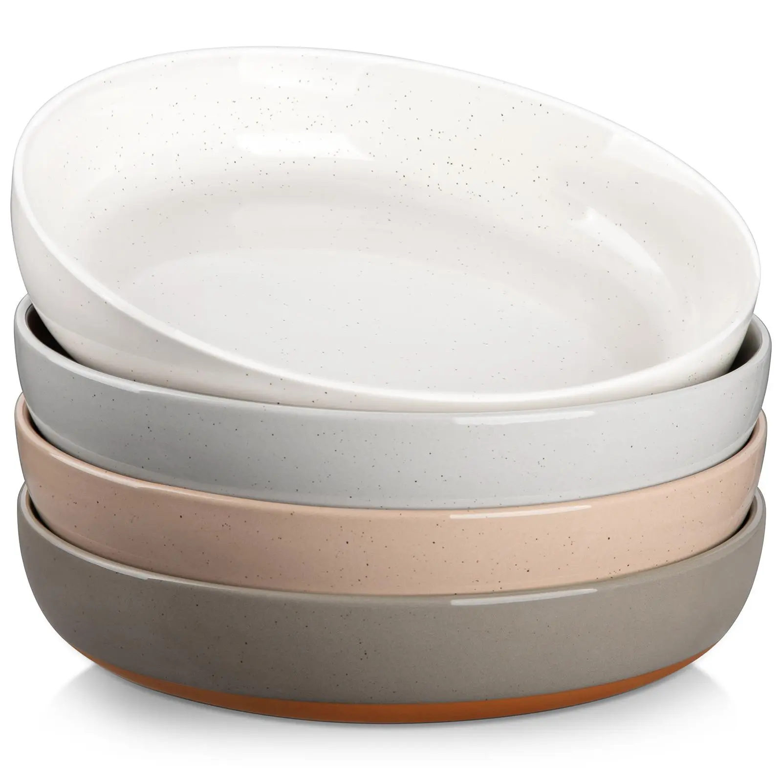 MALACASA 4/6-Piece Durable Ceramic Salad Plates Set, Microwave & Dishwasher Safe, Stackable Pasta Bowls for Kitchen, Dining, and Serving Winter Holiday
