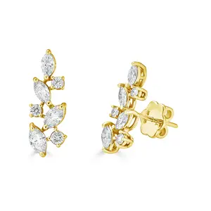 Marquise and Round Delicate Ear Climber in 14K Gold and Lab Grown Diamonds
