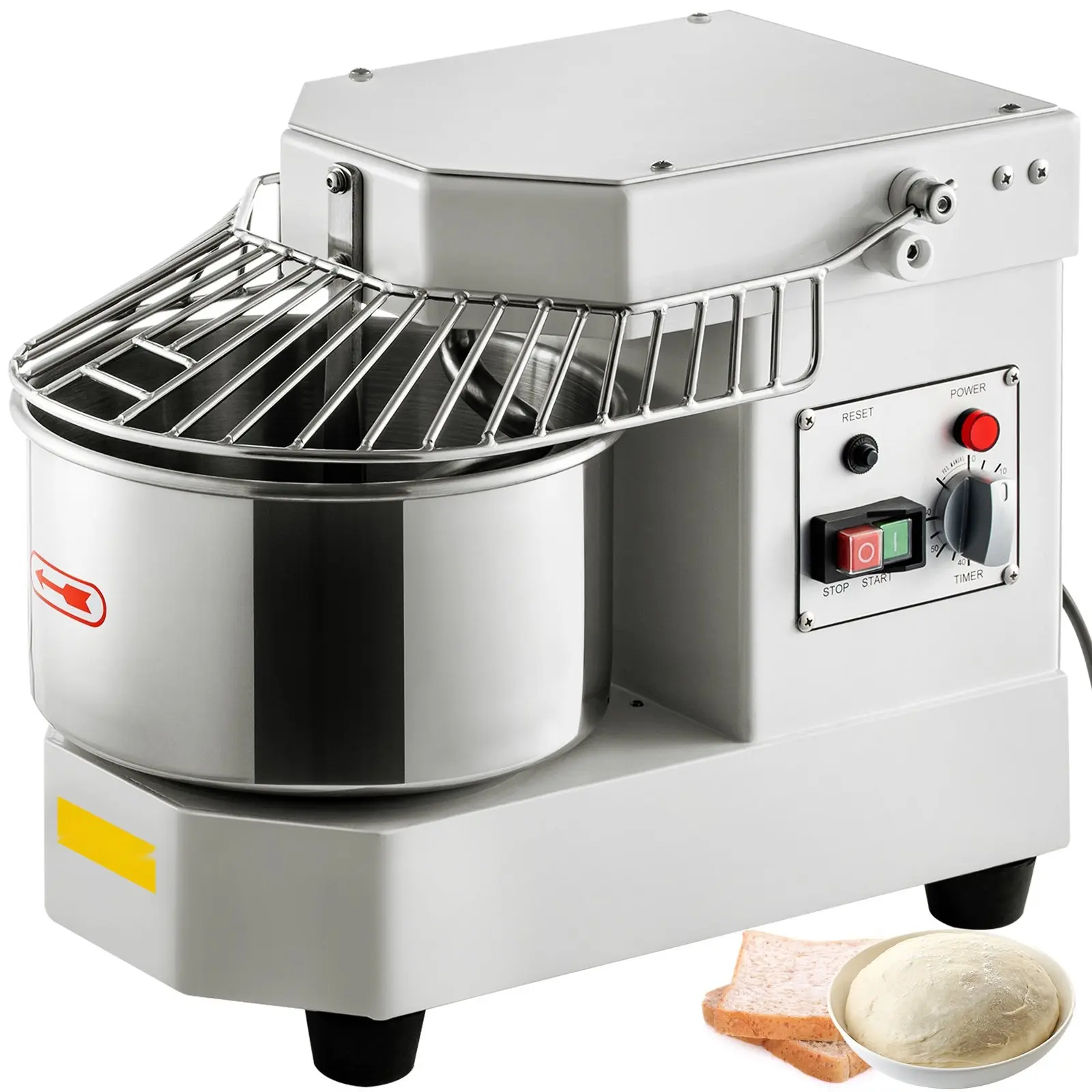 Commercial Food Mixer, 8.5 Qt Capacity, 450-Watt Dual Rotating Dough Kneading Machine With Food-Grade Stainless Steel Bowl, Safety Shield And Timer Included, Professional Baking Equipment For Restaurant And Pizzeria