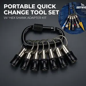 Premium 7Pcs Black Portable Quick Change Bit Extension Rods with Carabiner Quick Release Holder, 1/4-Inch Hex Shank, Aluminum Alloy Extension Bar, Compatible with Drill Bits & Screwdriver Bits, Ideal Gift for Men