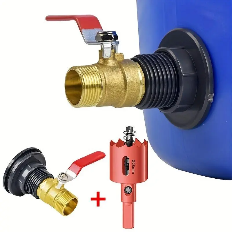 3-Piece Durable Rain Barrel Connector Kit, PVC Large Body Adapter, Brass Ball Valve, Aquarium Parts, Garden Irrigation System, Watering Systems, Garden Supplies