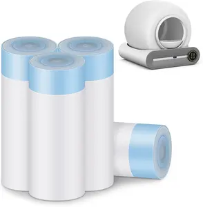 Litter Bags, 80 count Litter Box Liners for Automatic  Litter Box Self Cleaning, 4 Rolls 18 x 18 inches Robot Drawstring Bags, White