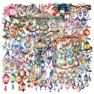 Chinese Style Lantern Pattern Sticker, Waterproof Self Adhesive Decor Paper, Decor Sticker for Gift Greeting Card Water Bottle Laptop Phone, Graphic Decal, Waterproof Stickers