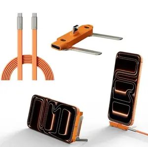 240W SuperCharge 360° Rotating Invisible Stand Detachable 2-in-1 Charging Cable, Zinc Alloy Silicone Type-C Cable, Compatible with Apple and Samsung, Essential for Gaming, Office and Car Use Single Head, Set.extend