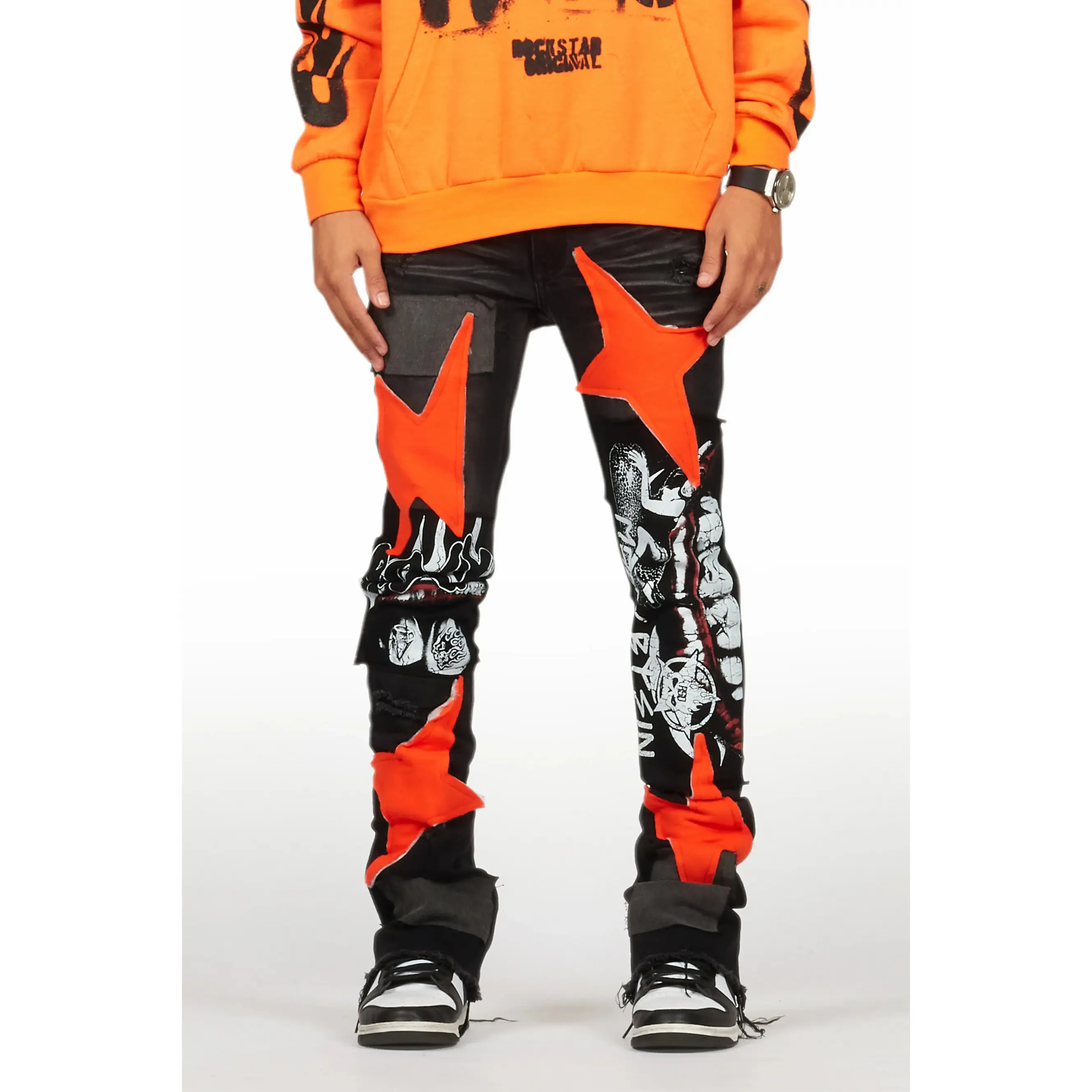 Vadim Black Patchwork Stacked Flare Jean
