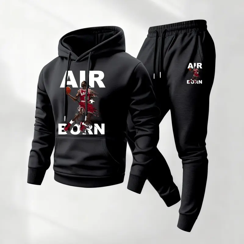 Men's 2-Piece Polyester Bold Goat Print Loose Comfy Fit Hoodie & Drawstring Sweatpants Set - Longsleeve Casual Athletic Outfit for Fall Winter Daily Wear, Machine Washable