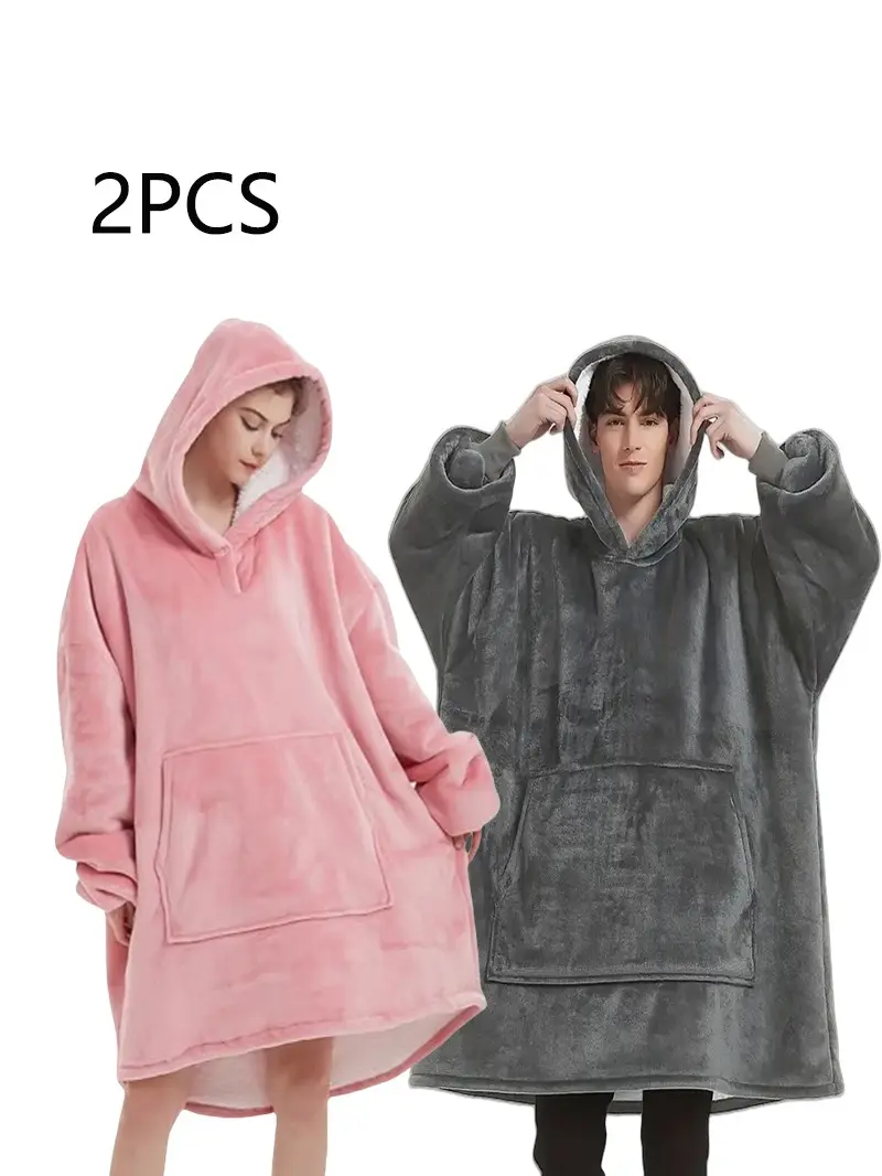 2-piece unisex hooded blanket, suitable for autumn and winter wear, oversized hooded blanket, thick lambskin blanket, warm body blanket robe, the best Christmas and Halloween gift for family and friends.