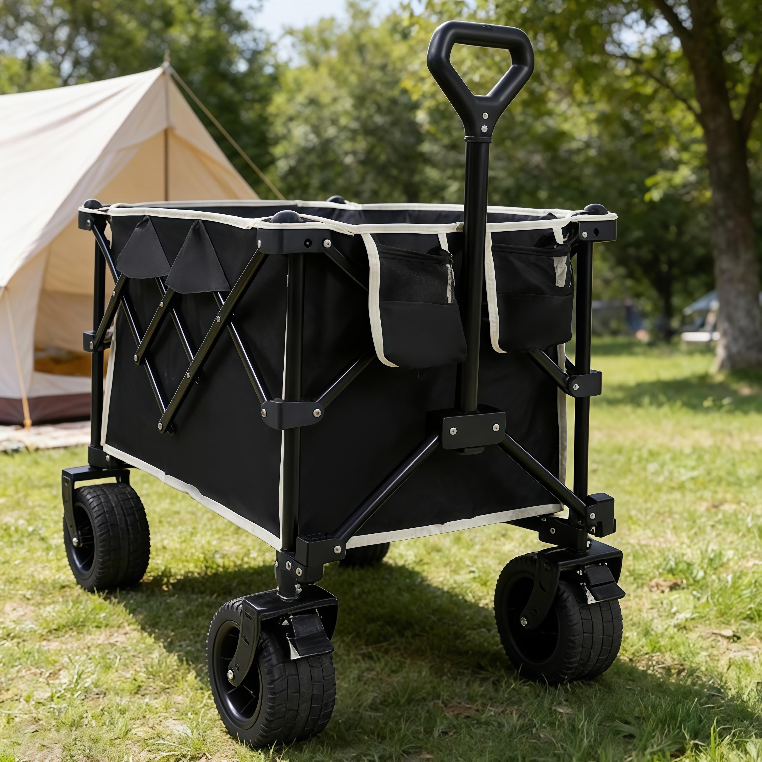 Extra Long Beach Cart with All Terrain Large Capacity Portable Utility,330lbs Capacity,Lightweight Portable Utility Folding Wagon Cart Foldable Utility Cart with Durable Steel Frame & Black Oxford Fabric for Shopping Camping Sports Garden