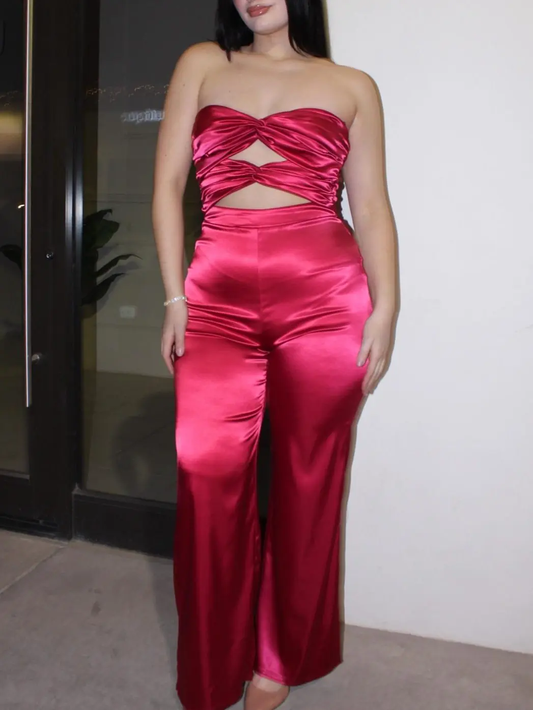 Satin Strapless Cutout Jumpsuit