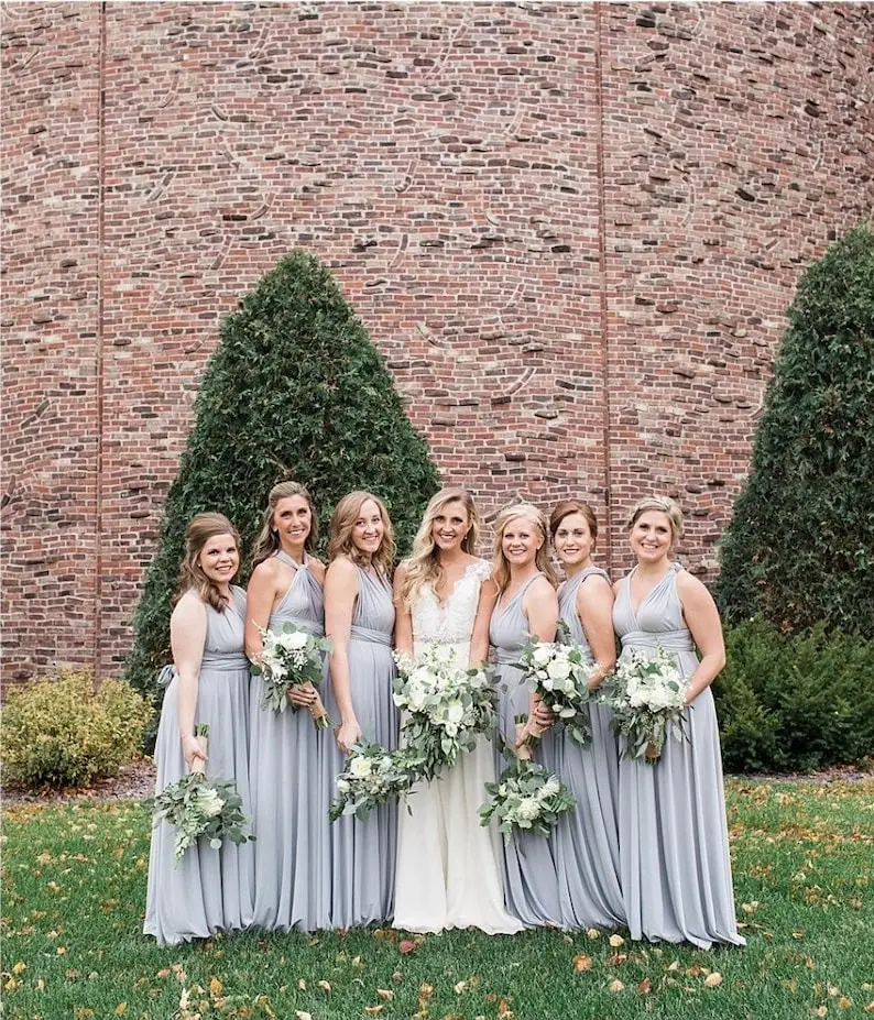 Silver Light Grey Long Maxi Infinity Dress - Convertible Formal Multiway Wrap Evening Dress for Bridesmaids