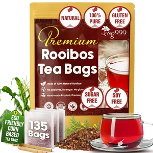【FreshDrinkUS】 Premium 135 Red Rooibos Tea Bags, 100% Natural & Pure from Rooibos Tea Leaves. Loose Leaf Rooibos Herbal Tea. Made with Natural Material Tea Bags. No Sugar, No Caffeine, No Gluten, Vegan. Beverage